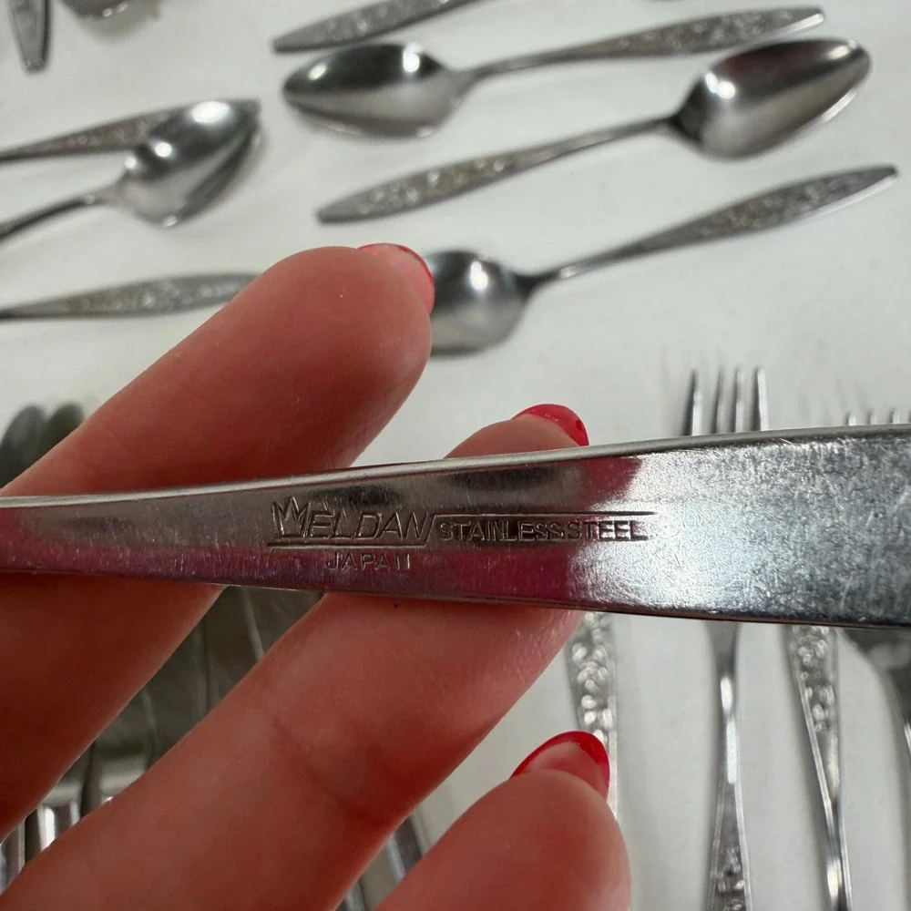 Eldan 44pc Flatware Set Stainless Japan Rose Floral Vintage Silverware Service